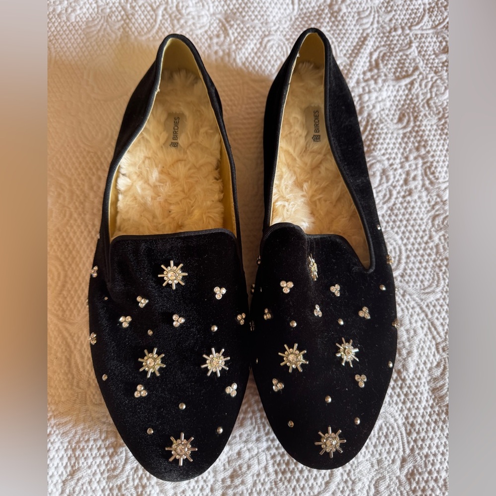 Birdies Starling Flat Slip On Loafers Crystal Velvet Bedazzled size US10
